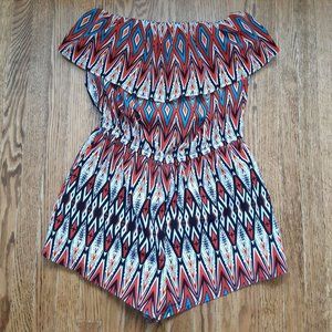 Tribal pattern strapless romper